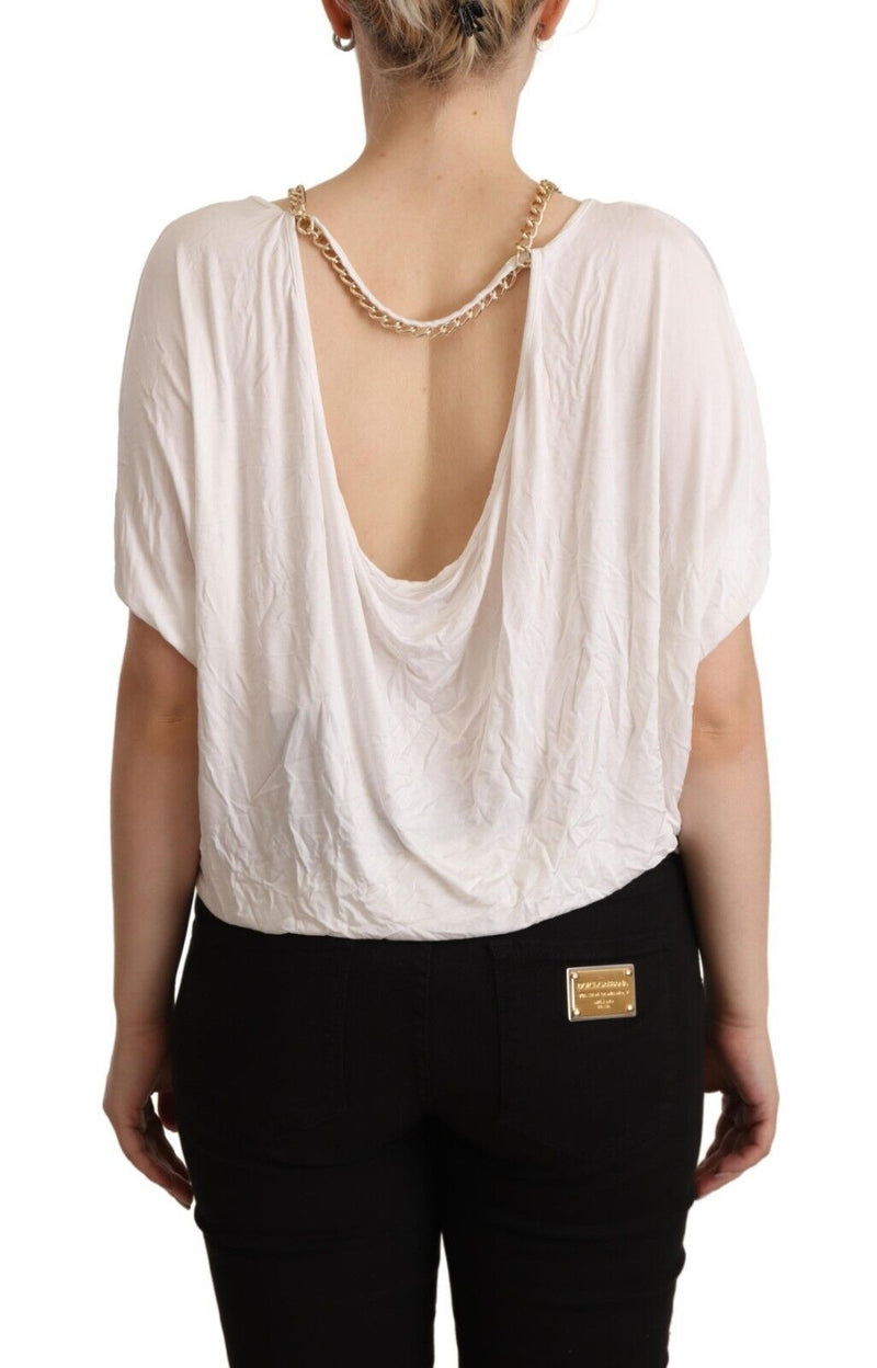 Guess By Marciano T-shirt Femme Blanc à Manches Courtes avec Chaîne Dorée