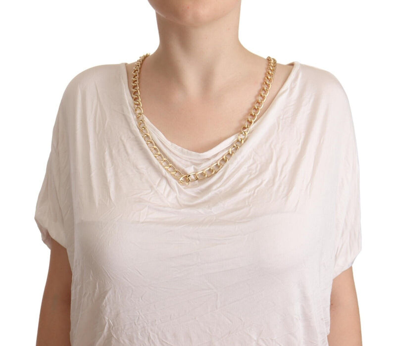 Guess By Marciano T-shirt Femme Blanc à Manches Courtes avec Chaîne Dorée