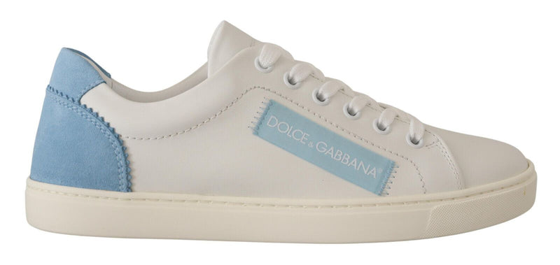Dolce & Gabbana White Blue Leather Low Top Sneakers