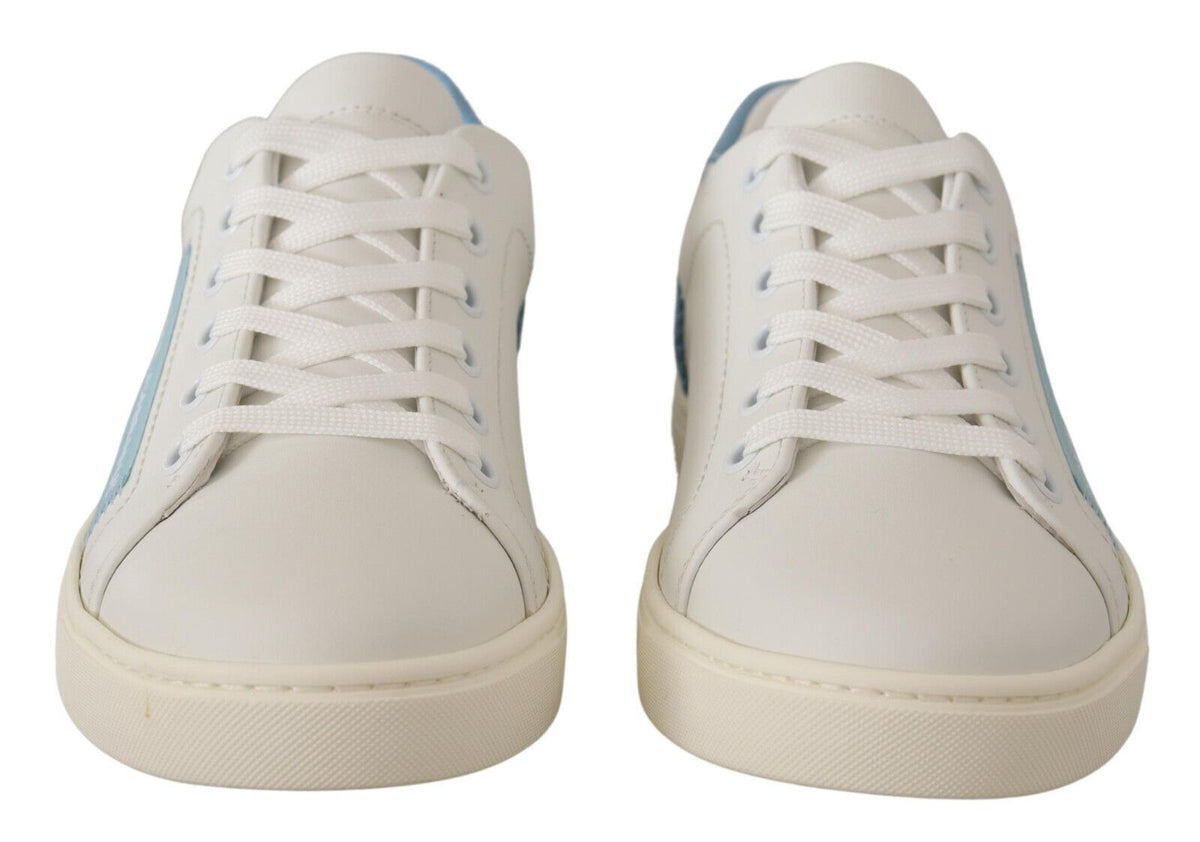 Dolce & Gabbana White Blue Leather Low Top Sneakers