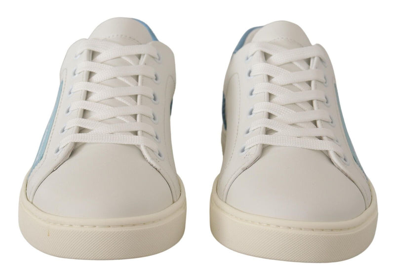 Dolce & Gabbana White Blue Leather Low Top Sneakers