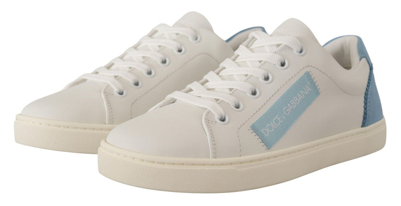 Dolce & Gabbana White Blue Leather Low Top Sneakers