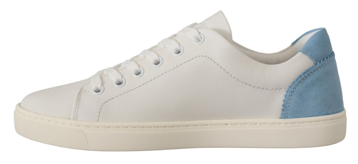 Dolce & Gabbana White Blue Leather Low Top Sneakers