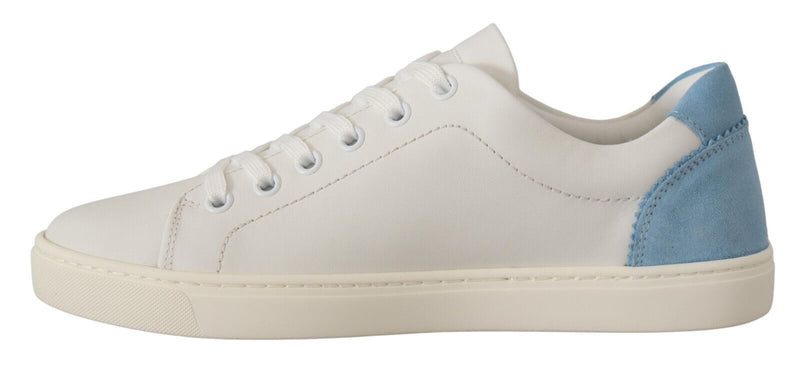 Dolce & Gabbana White Blue Leather Low Top Sneakers
