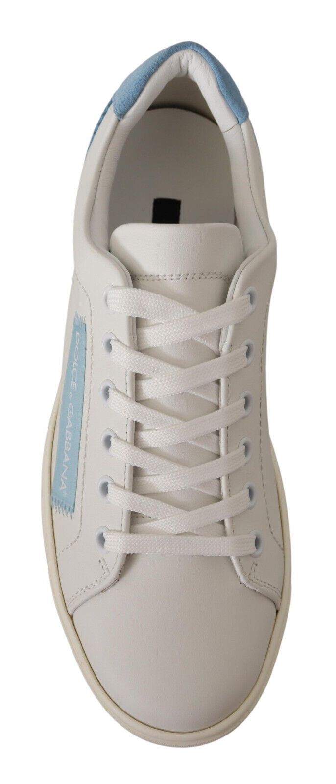 Dolce & Gabbana White Blue Leather Low Top Sneakers