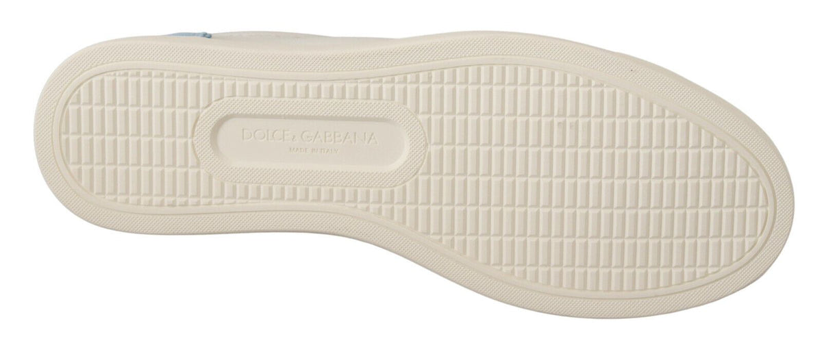 Dolce & Gabbana White Blue Leather Low Top Sneakers
