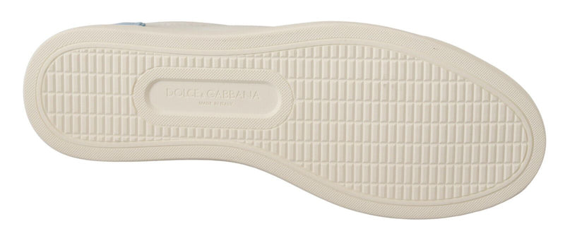 Dolce & Gabbana White Blue Leather Low Top Sneakers