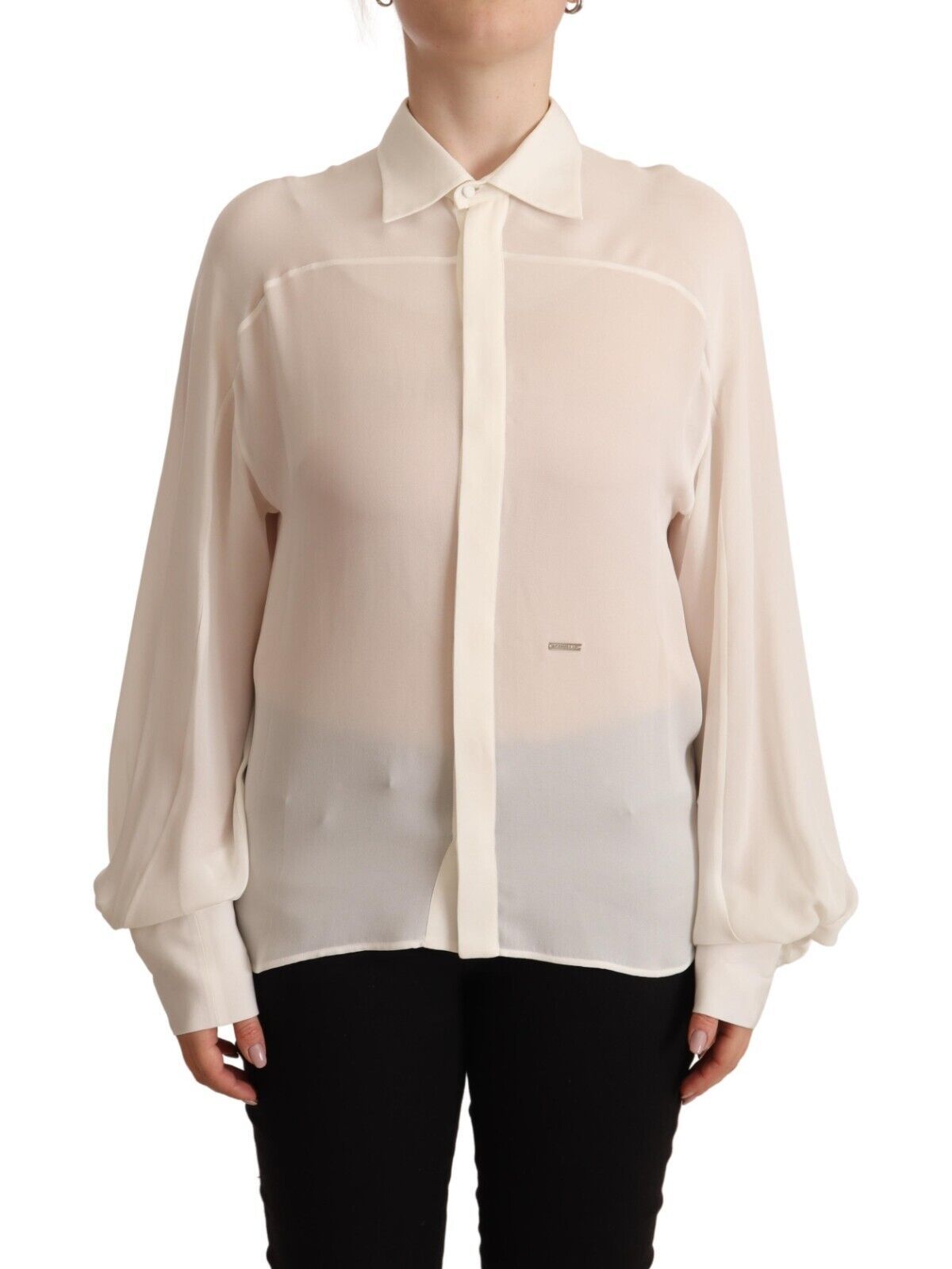 Dsquared² Blouse Col Montant en Soie Off White à Manches Longues