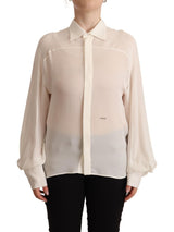 Dsquared² Blouse Col Montant en Soie Off White à Manches Longues