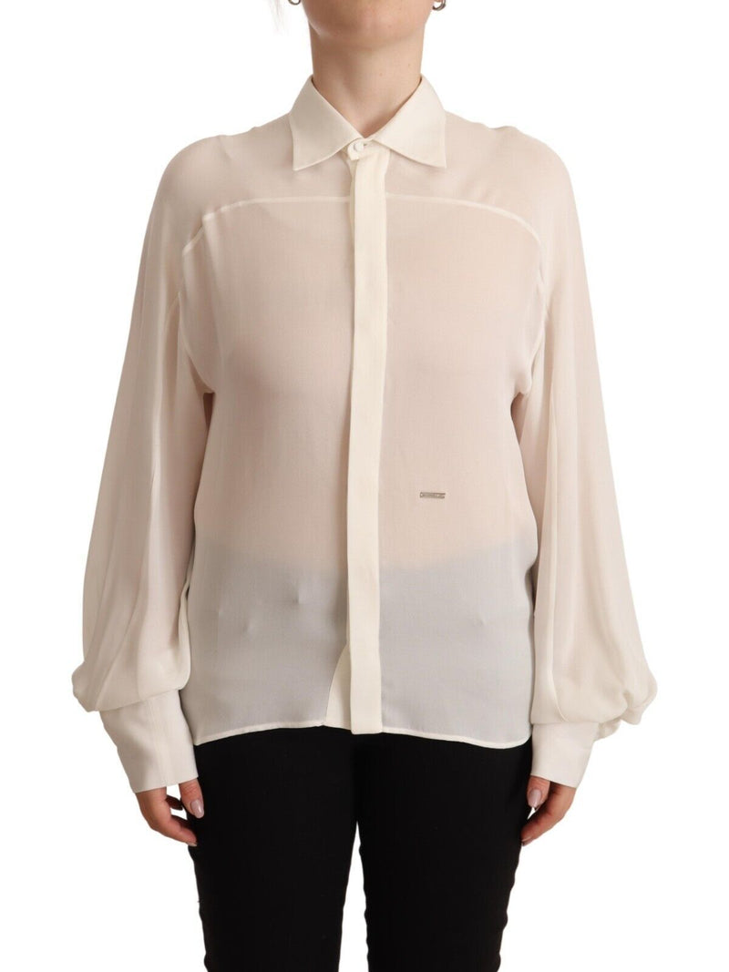 Dsquared² Blouse Col Montant en Soie Off White à Manches Longues
