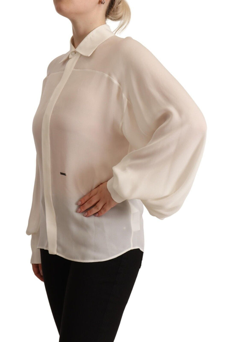 Dsquared² Blouse Col Montant en Soie Off White à Manches Longues