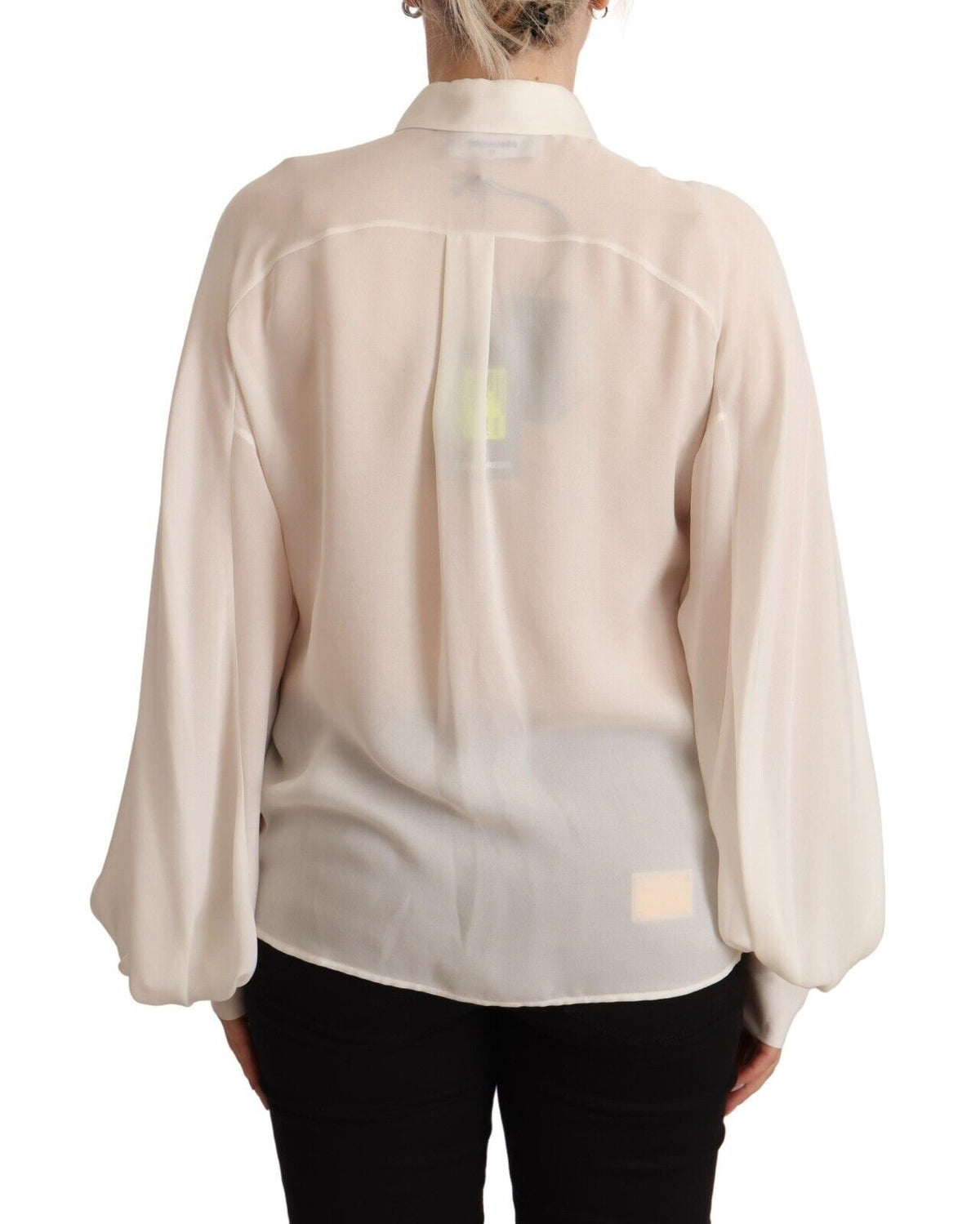 Dsquared² Blouse Col Montant en Soie Off White à Manches Longues