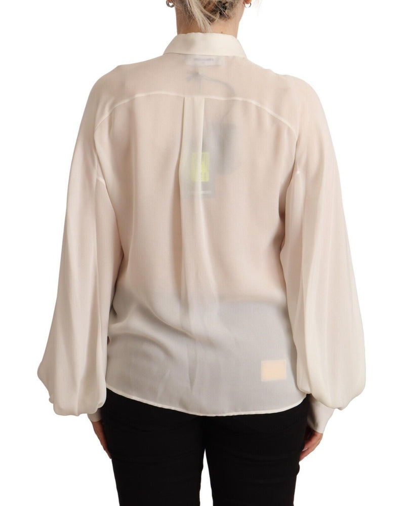 Dsquared² Blouse Col Montant en Soie Off White à Manches Longues
