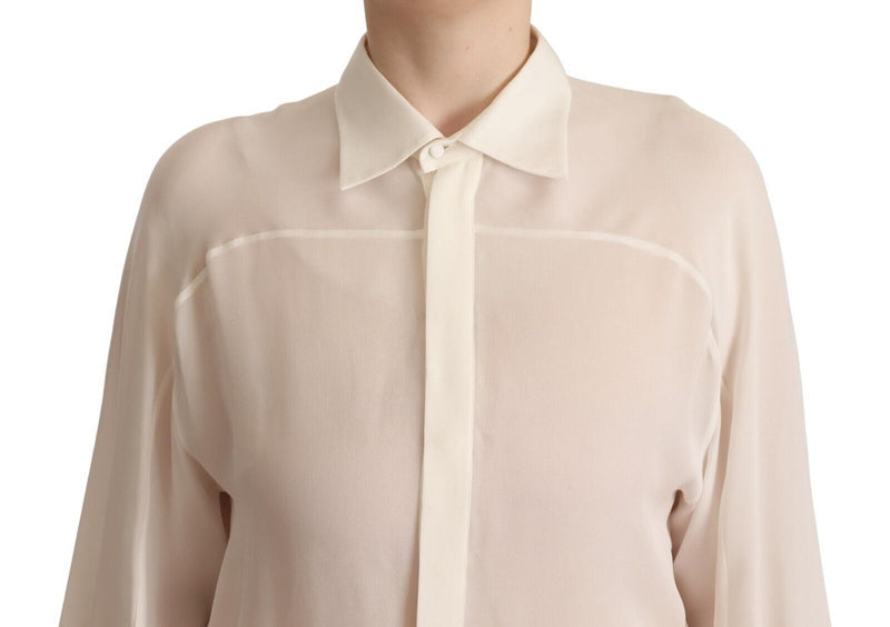 Dsquared² Blouse Col Montant en Soie Off White à Manches Longues