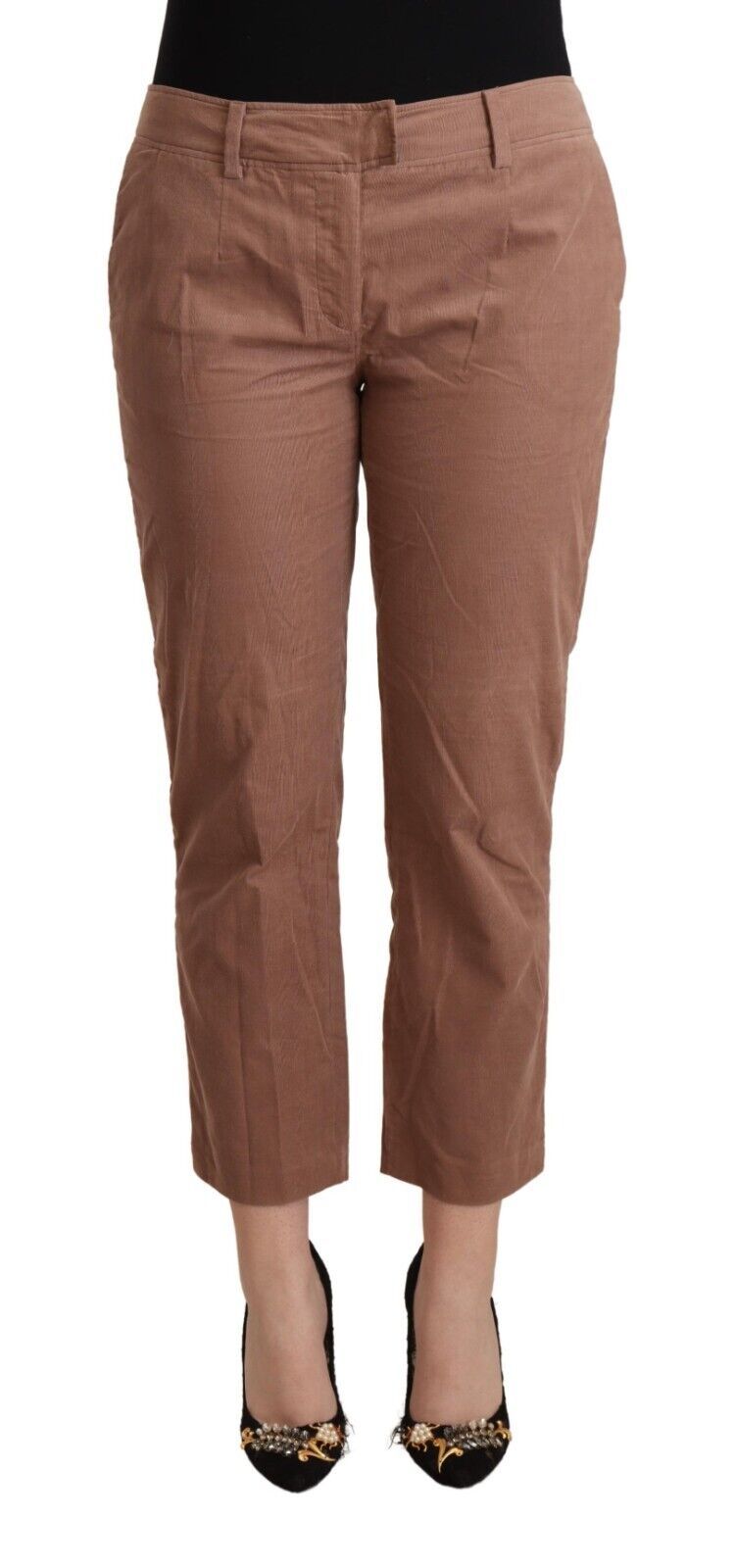 Pantalon Cropped Tapered en Coton Marron Costume National