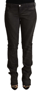 Costume National Pantalon Skinny Noir en Coton Mi-Taille