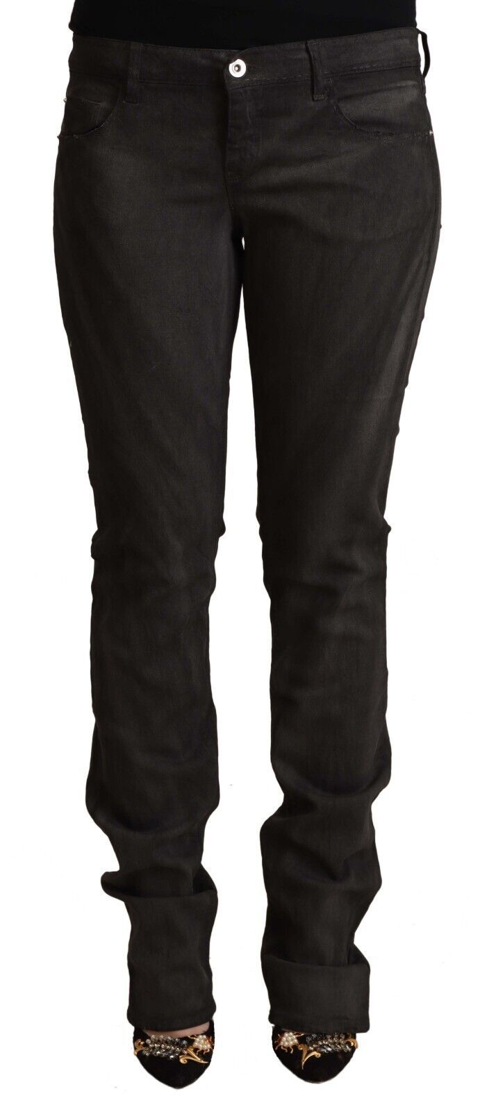 Costume National Pantalon Skinny Noir en Coton Mi-Taille