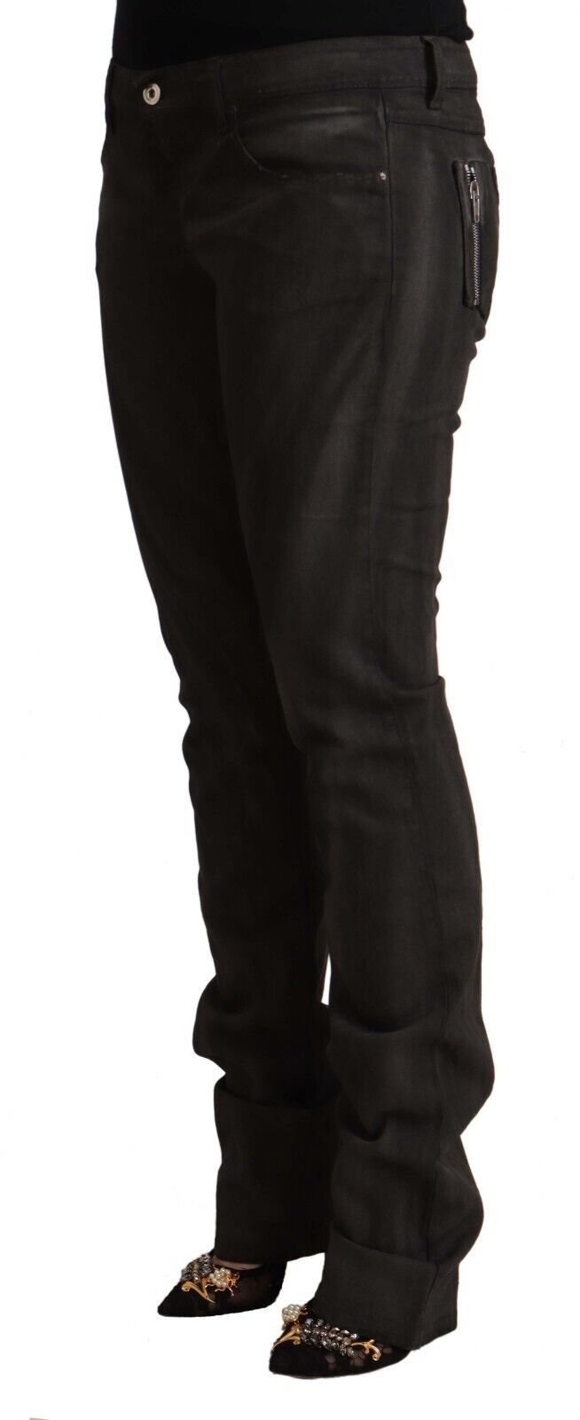 Costume National Pantalon Skinny Noir en Coton Mi-Taille