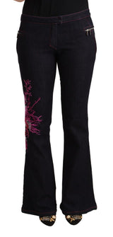 Exte Black Cotton Mid Waist Flared Jeans