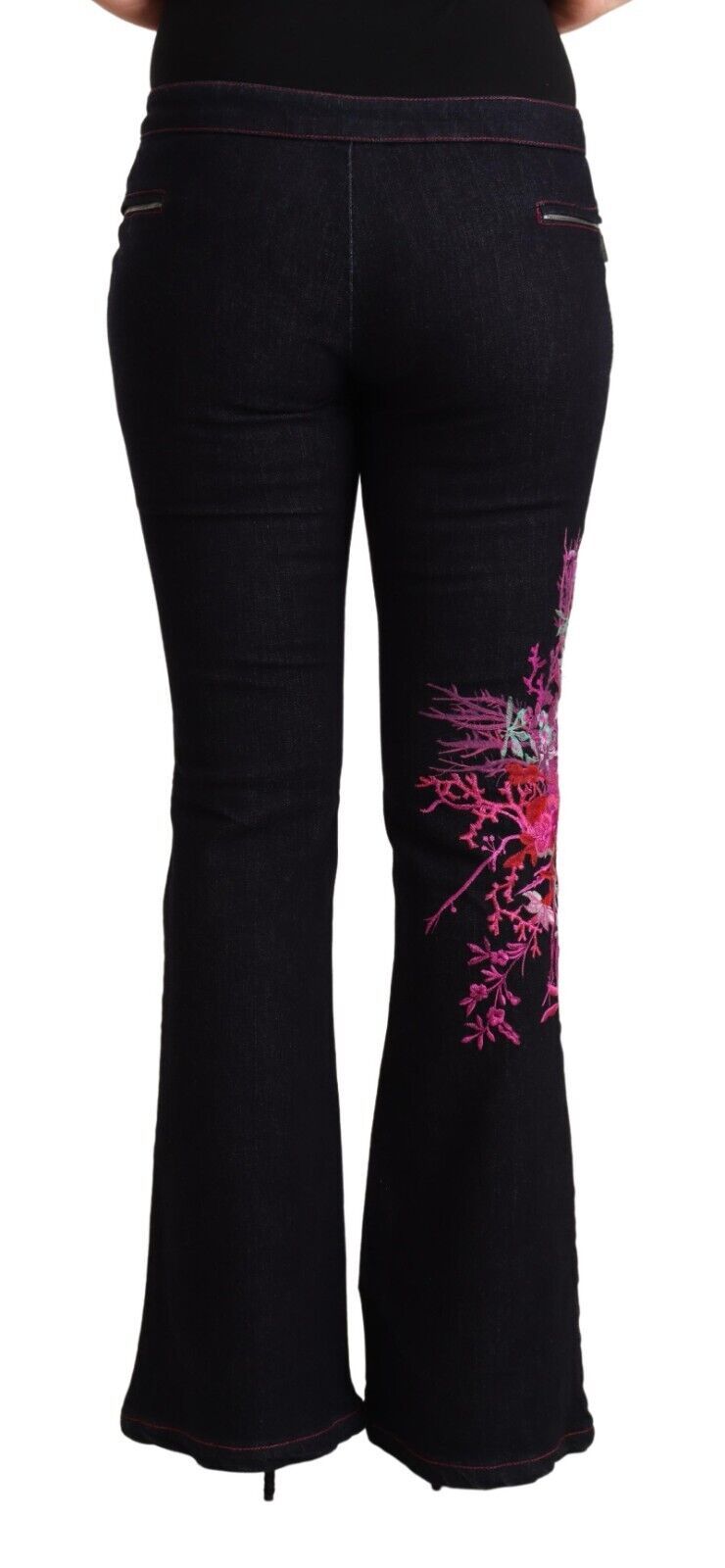 Exte Black Cotton Mid Waist Flared Jeans