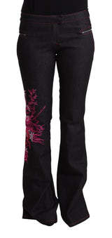 Exte Black Cotton Stretch Mid Waist Flared Denim Jeans