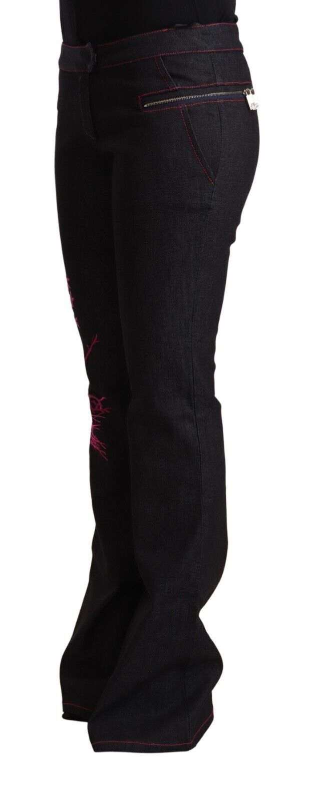 Exte Jeans Flared Noir en Coton Élastique Taille Mi-Haute