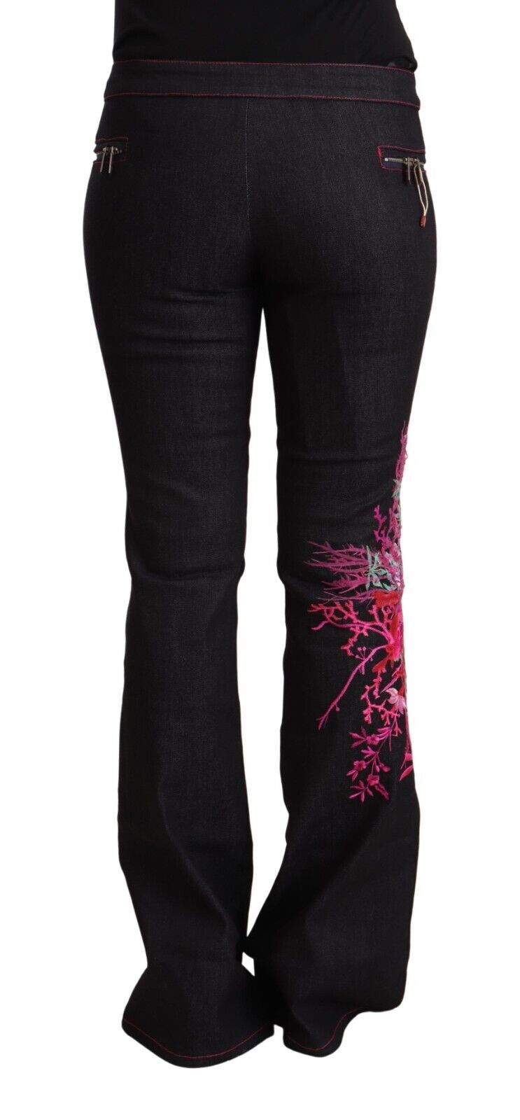 Exte Jeans Flared Noir en Coton Élastique Taille Mi-Haute