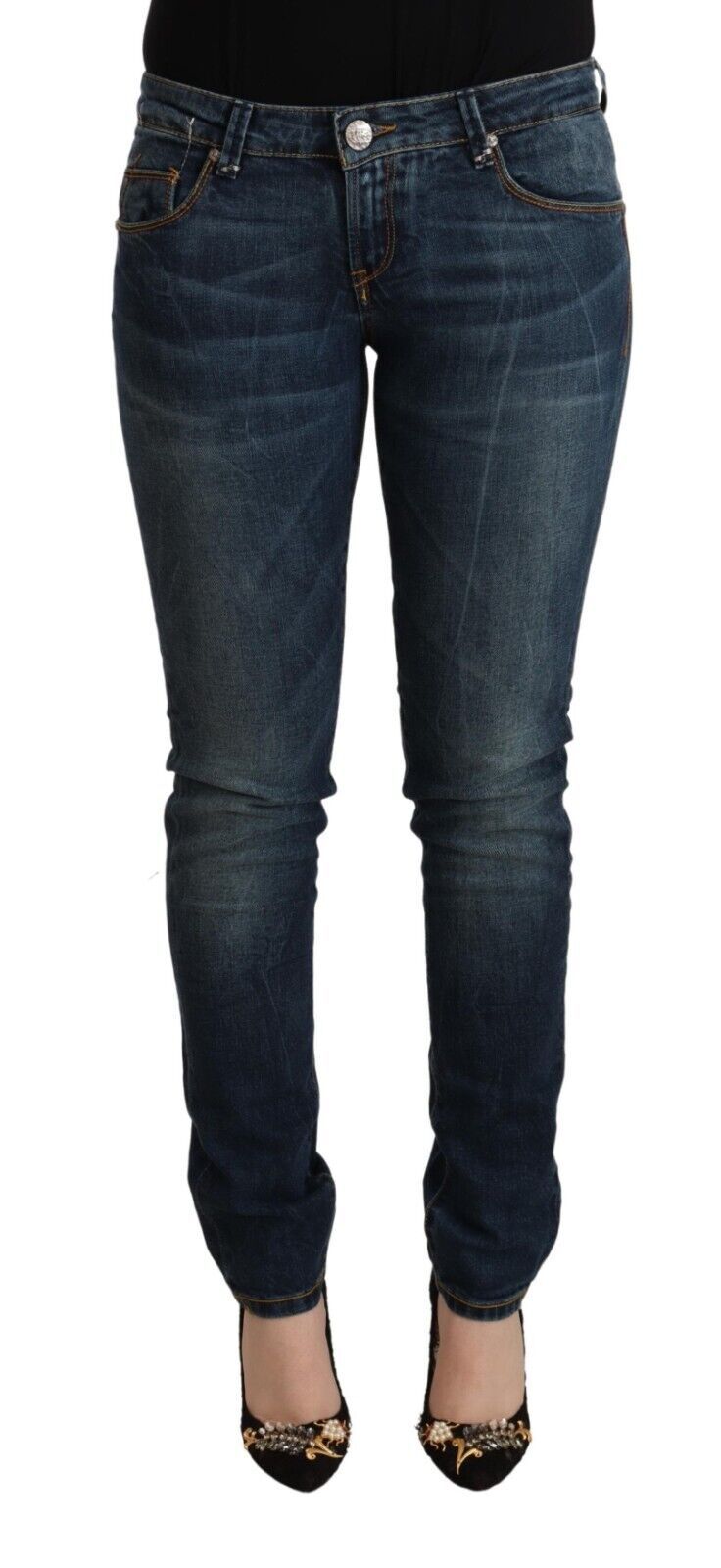 Acht Blue Washed Slim Fit Denim Low Waist Jeans