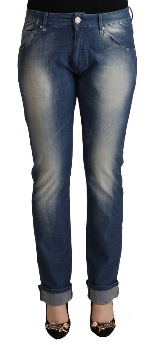Jeans skinny taille mi-hauteur, effet délavé bleu, ourlet retroussé, Acht.