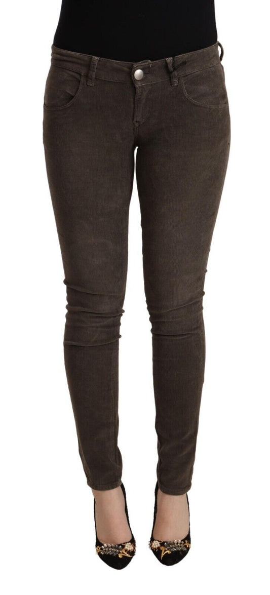 Jeans en jean slim taille basse en coton brun Acht