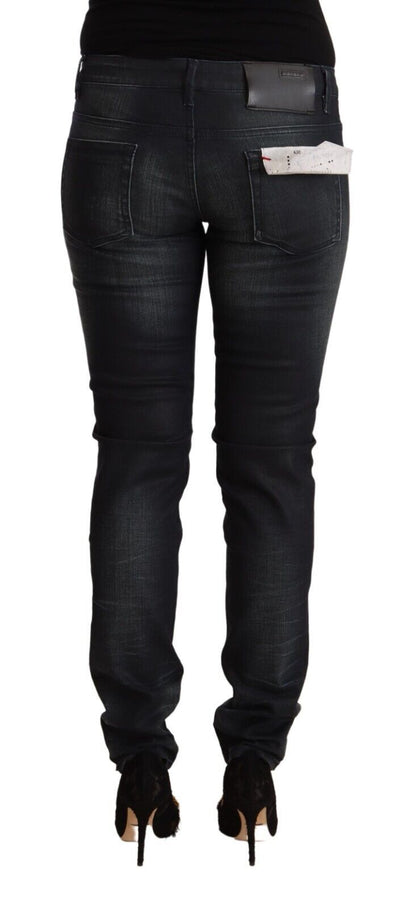 Jeans slim taille basse en coton noir délavé Acht