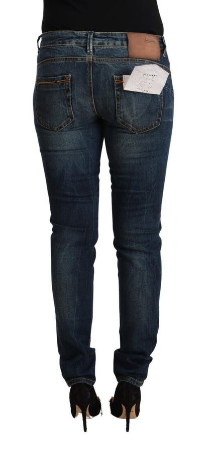 Jeans en coton délavé bleu, taille basse, coupe slim Acht