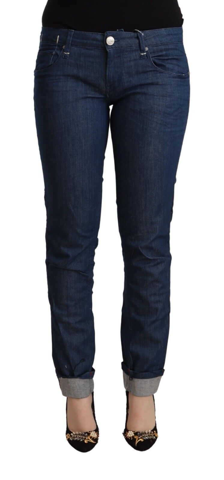 Jeans skinny en coton bleu Acht, taille basse, ourlet retroussé.