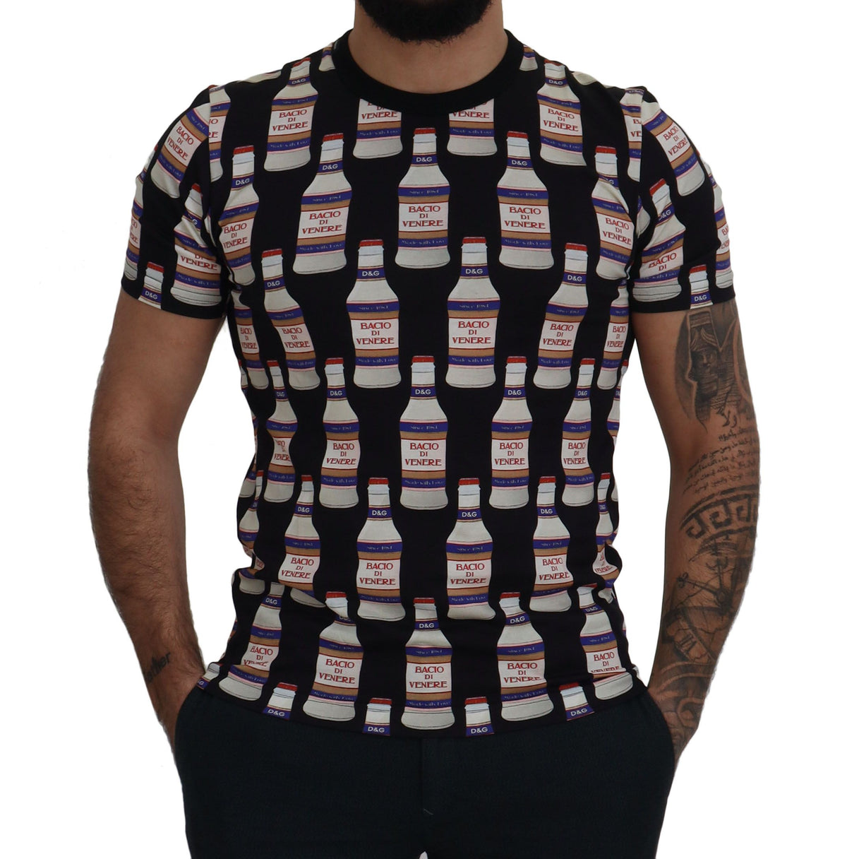 T-shirt en coton noir à col rond Bacio Di Venere de Dolce &amp; Gabbana