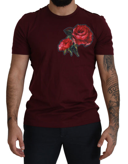 T-shirt en coton à col rond avec roses de Bordeaux de Dolce & Gabbana