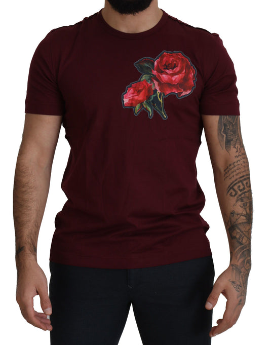 T-shirt en coton à col rond avec roses de Bordeaux de Dolce & Gabbana