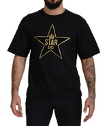 T-shirt en coton à col rond Dolce &amp; Gabbana noir et or avec couronne DG et étoile.