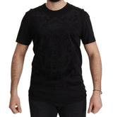 T-shirt à col rond en coton noir avec motif baroque DG de Dolce &amp; Gabbana