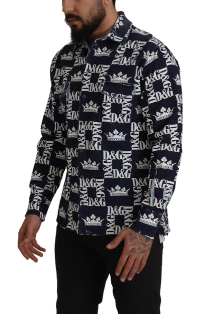 Chemise décontractée en jean extensible bleu avec logo DG Crown de Dolce & Gabbana