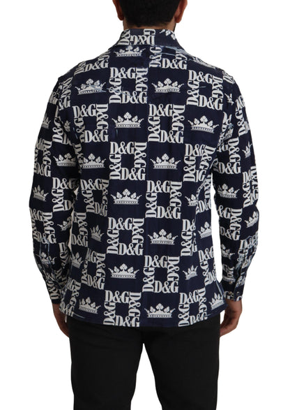 Chemise décontractée en jean extensible bleu avec logo DG Crown de Dolce & Gabbana