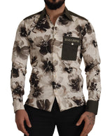 Chemise exclusive en coton extensible à motifs floraux vert et beige de Dolce &amp; Gabbana