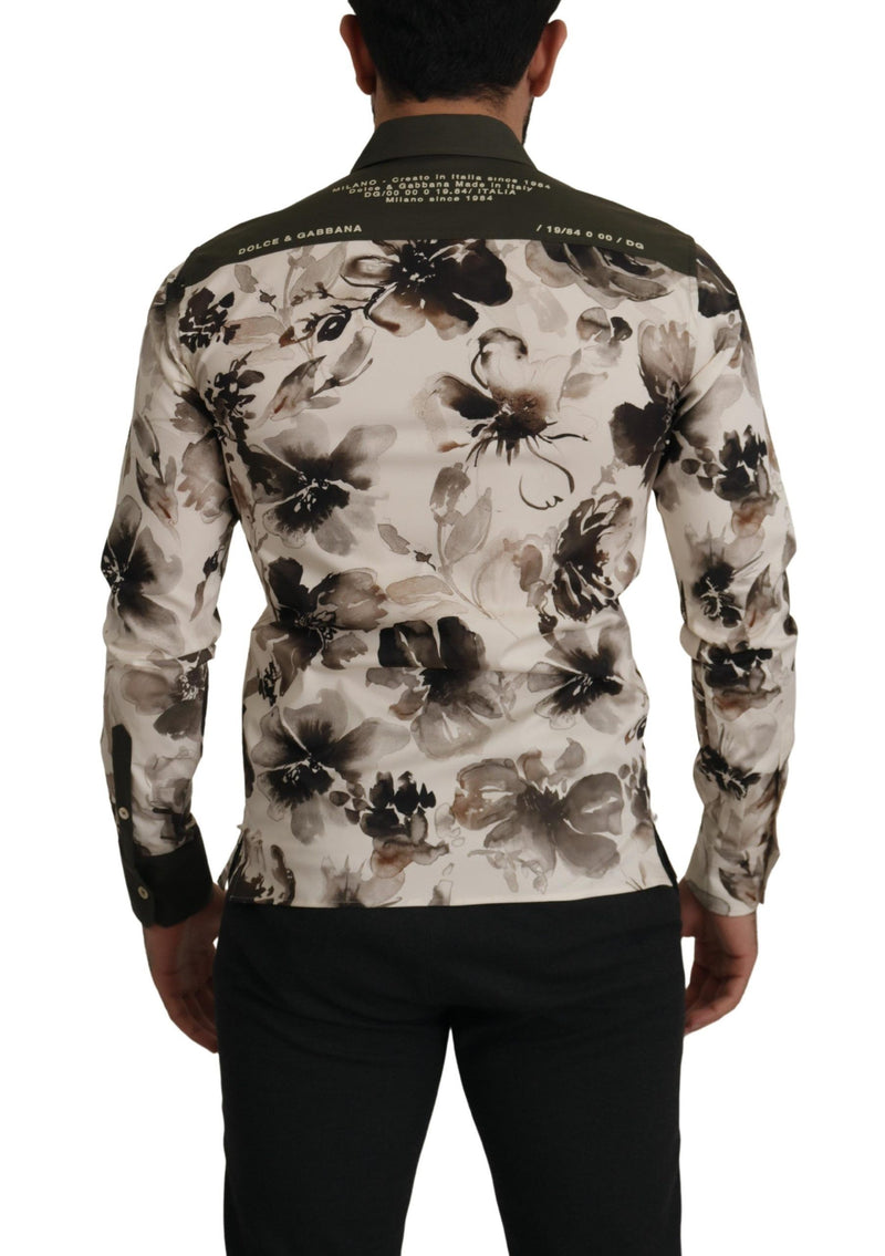 Dolce &amp; Gabbana exclusief overhemd van stretch katoen met groene en beige bloemenprint