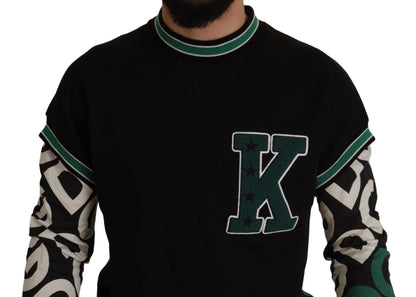 Pull en coton noir et vert KING Star à col rond de Dolce & Gabbana