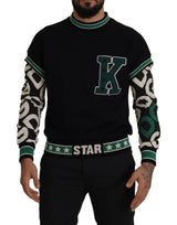 Pull en coton noir et vert KING Star à col rond de Dolce &amp; Gabbana
