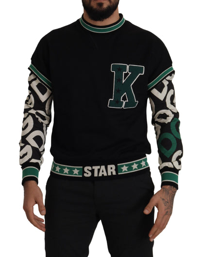 Pull en coton noir et vert KING Star à col rond de Dolce & Gabbana