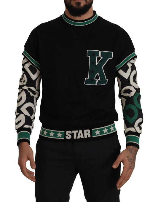 Pull en coton noir et vert KING Star à col rond de Dolce & Gabbana