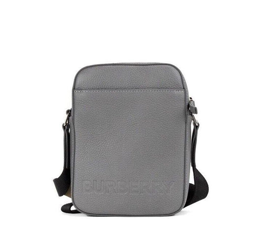 Burberry Thornton kleine grijze crossbody tas van leer met reliëflogo