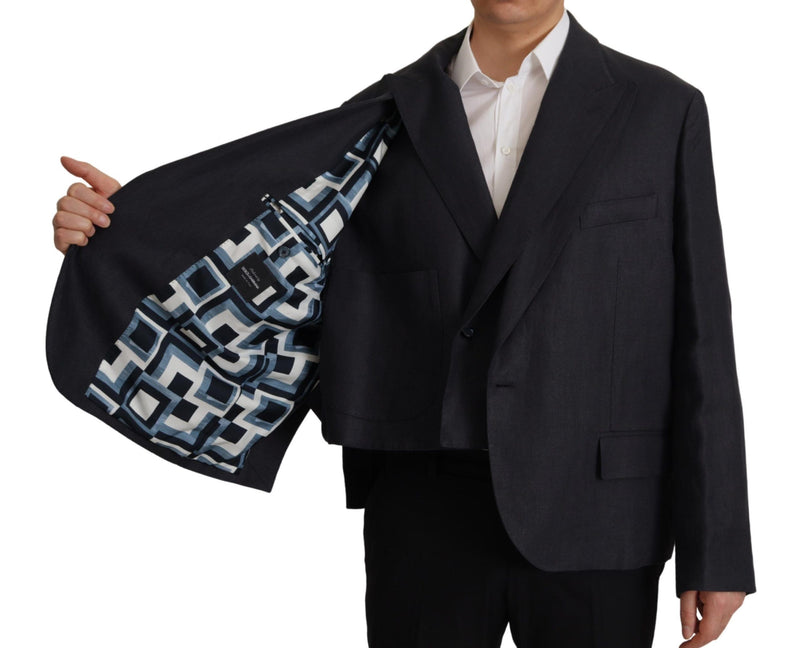 Dolce &amp; Gabbana Blauwe Linnen Formele Heren Blazerjas