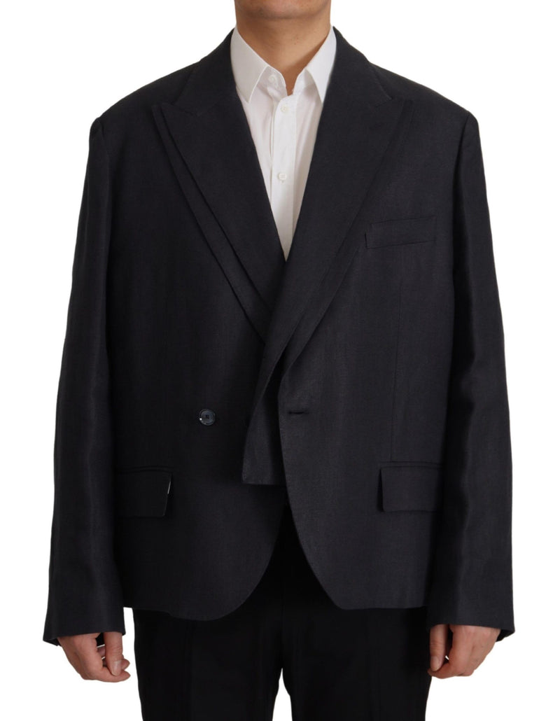 Dolce &amp; Gabbana Blauwe Linnen Formele Heren Blazerjas