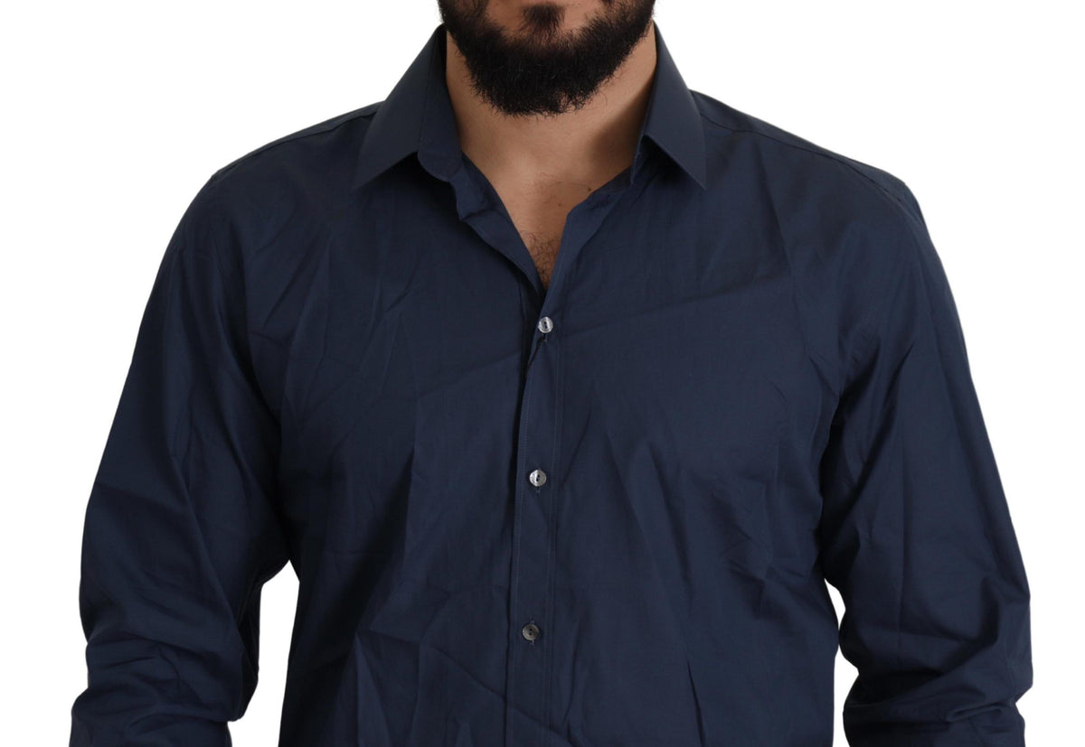 Chemise de ville à manches longues MARTINI en coton bleu, coupe ajustée, de Dolce &amp; Gabbana.
